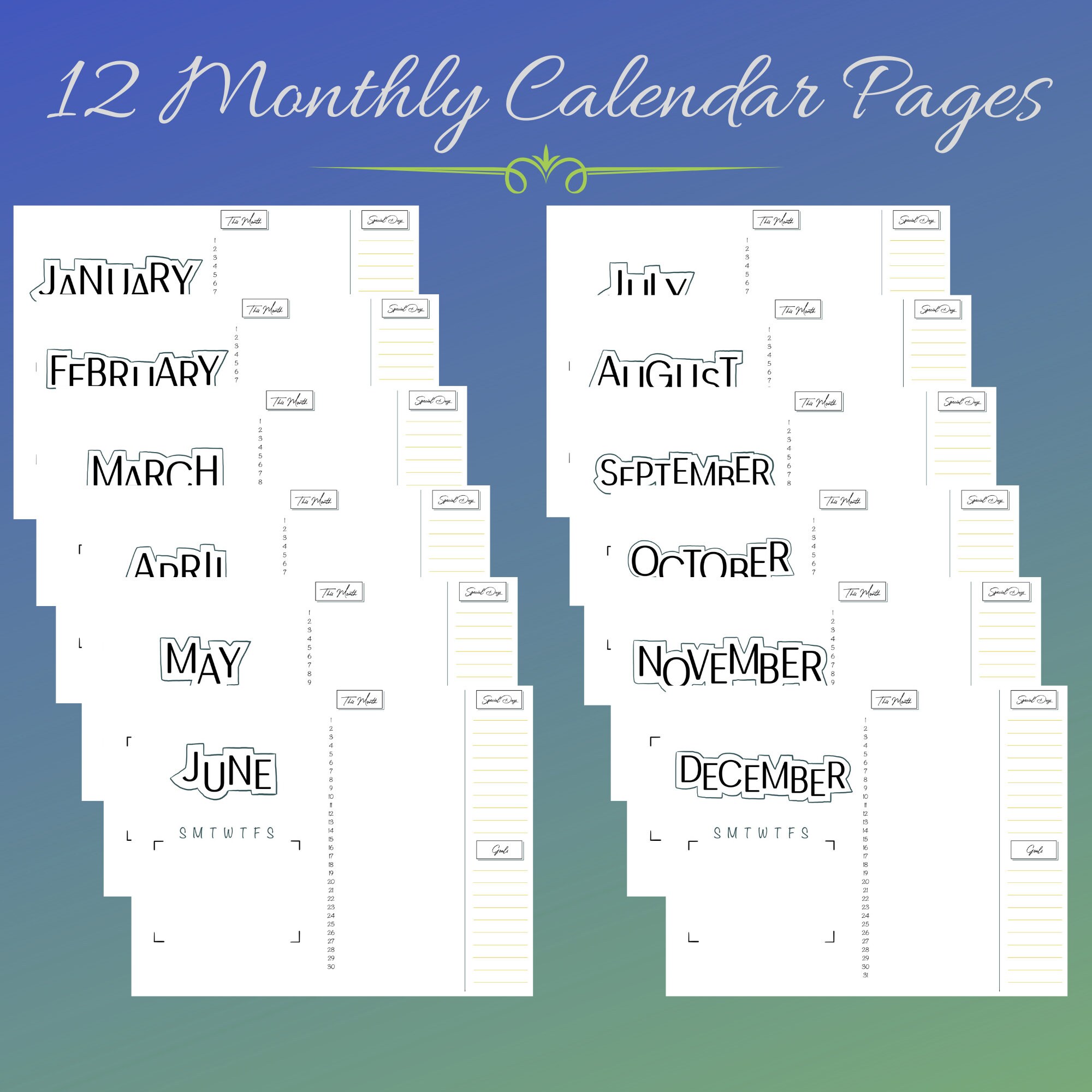Bullet Journal Calendar Planner Customizable to Any Year | Etsy