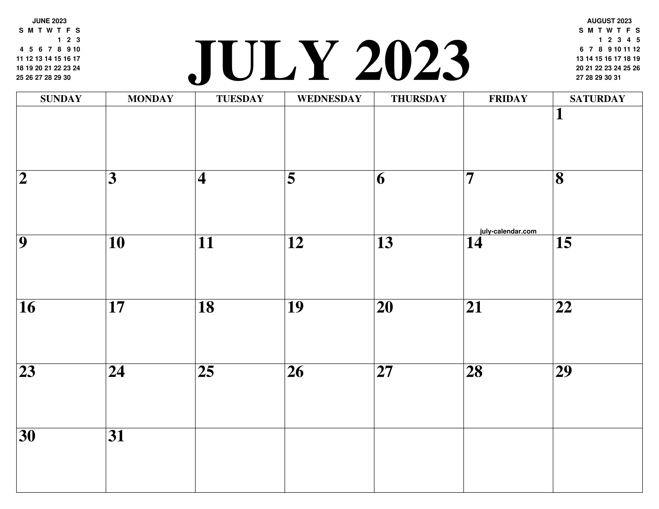 JULY 2023 CALENDAR OF THE MONTH: FREE PRINTABLE JULY CALENDAR OF THE