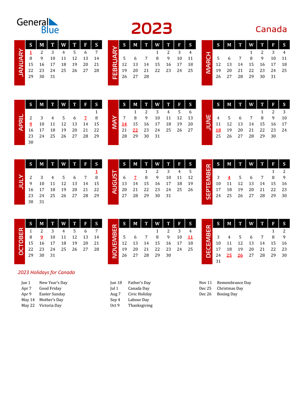 2023 Canada Calendar with Holidays