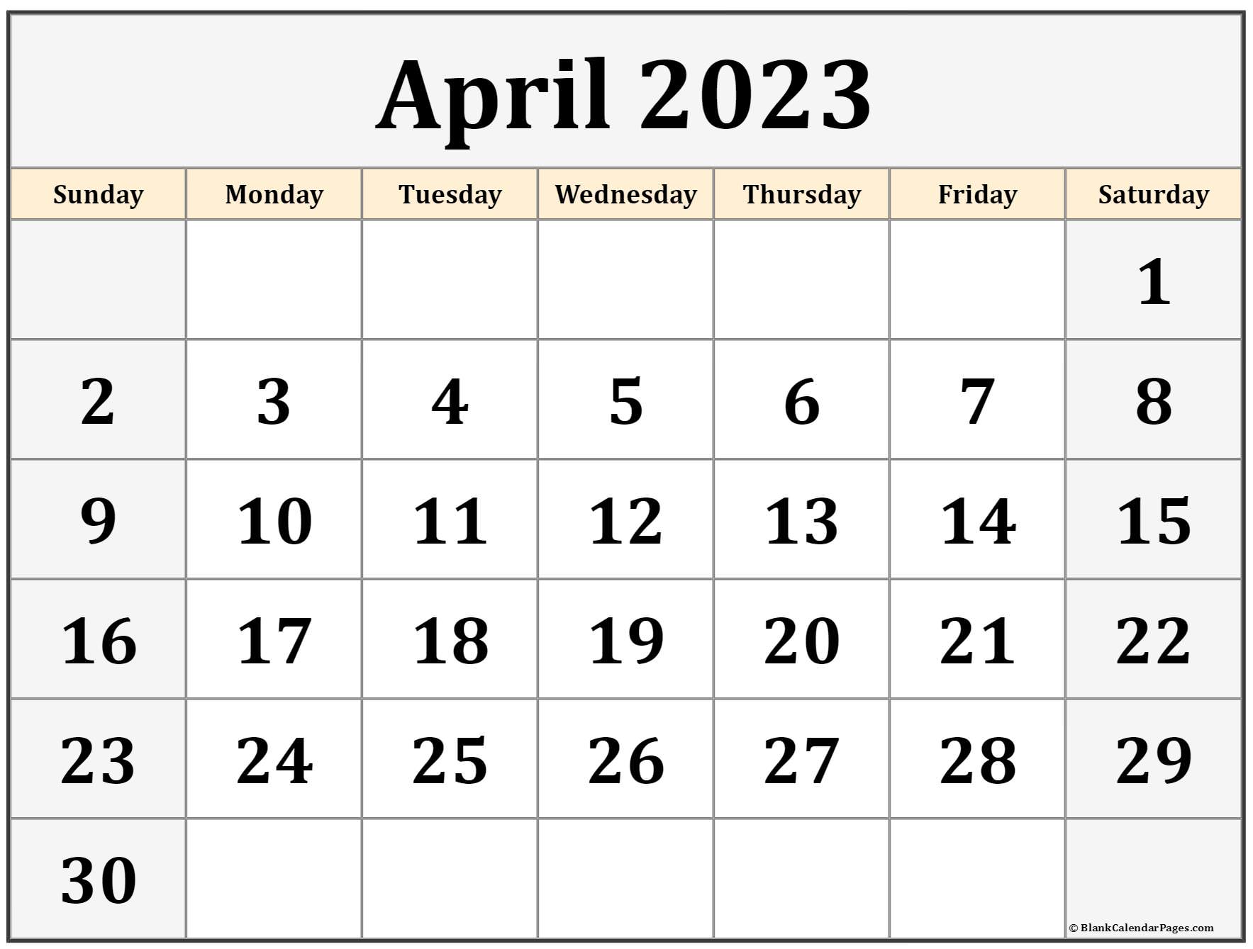 April 2023 calendar | free printable calendar