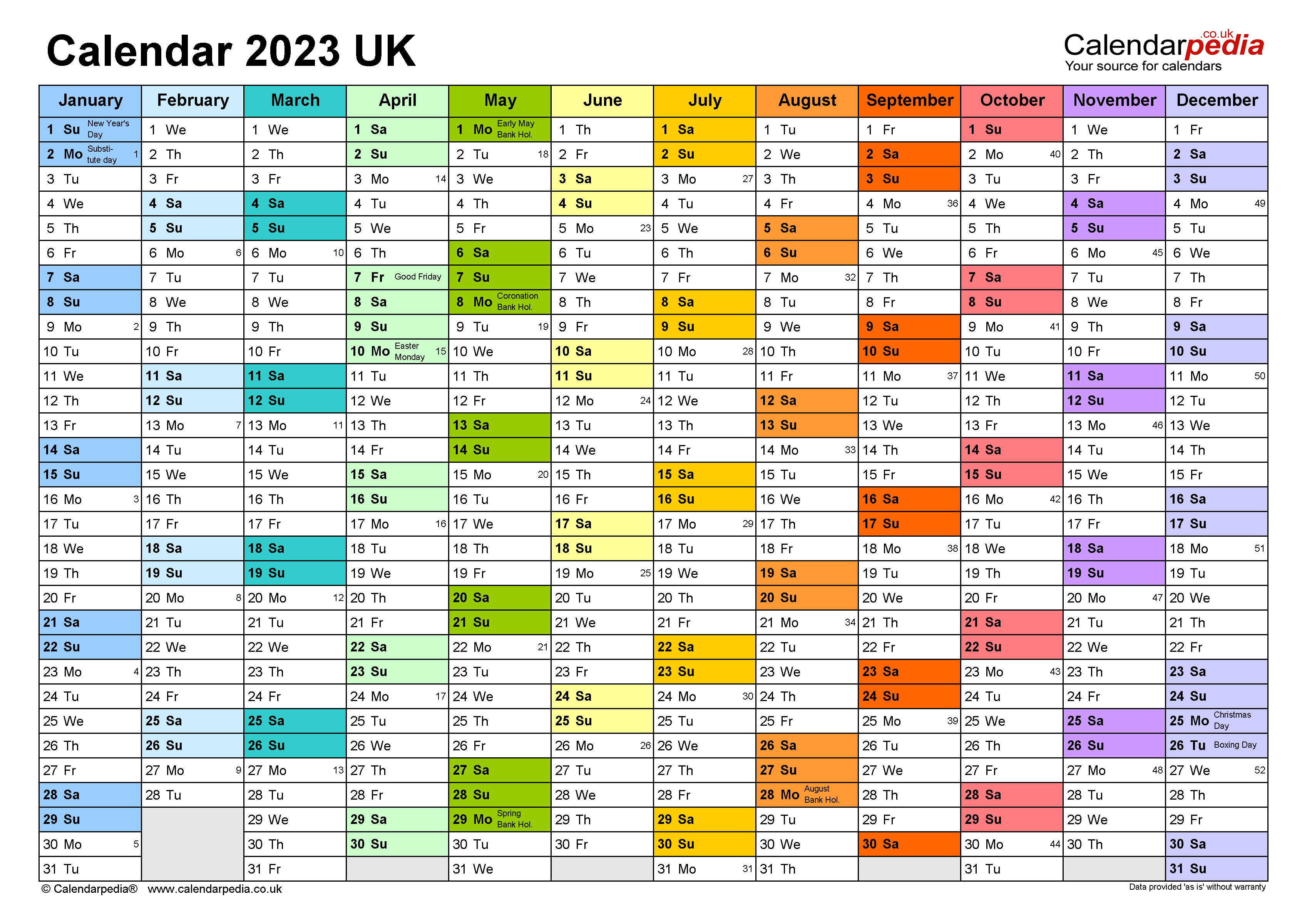 Calendar 2023 (UK) - free printable PDF templates