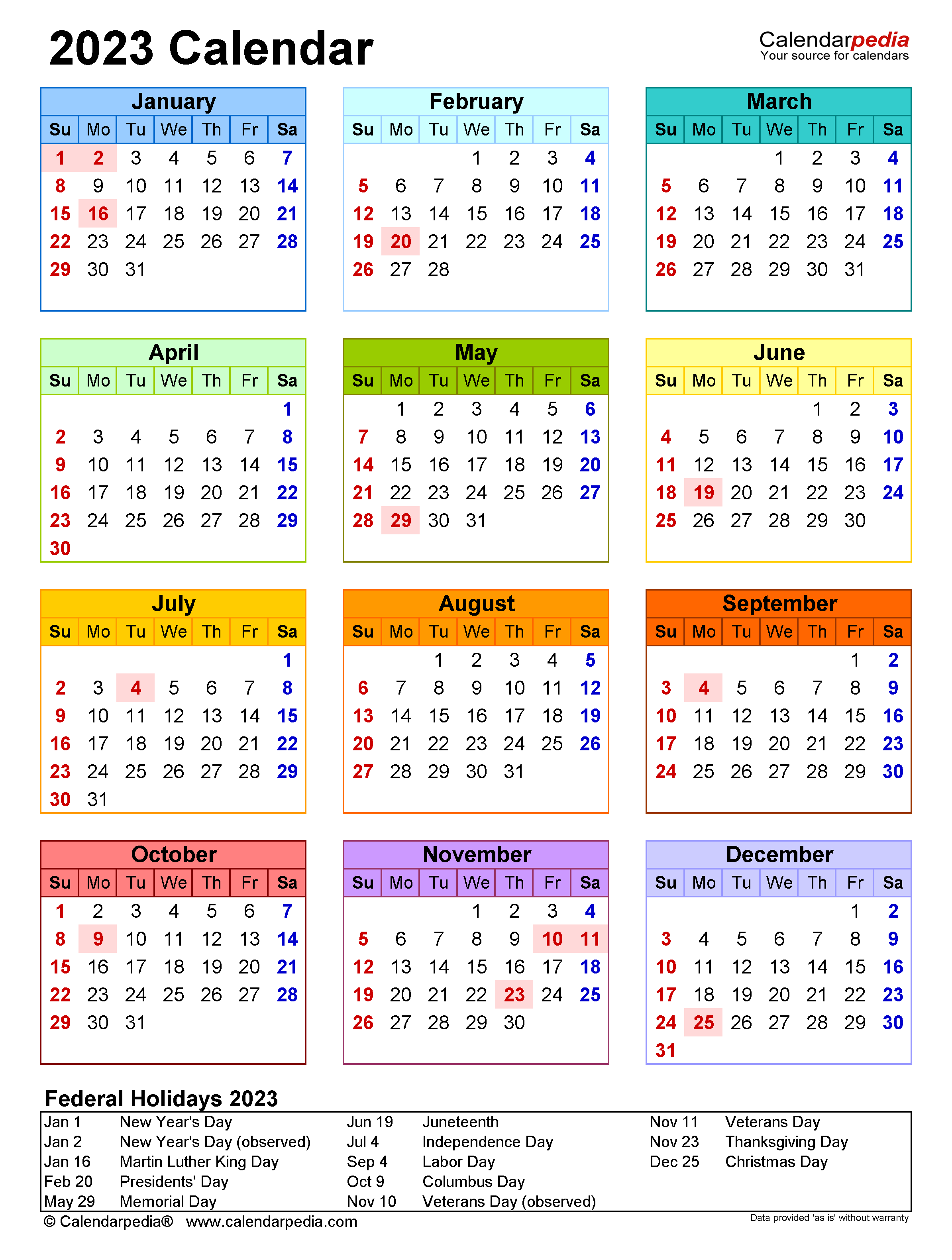 2023 Calendar - Free Printable Word Templates - Calendarpedia