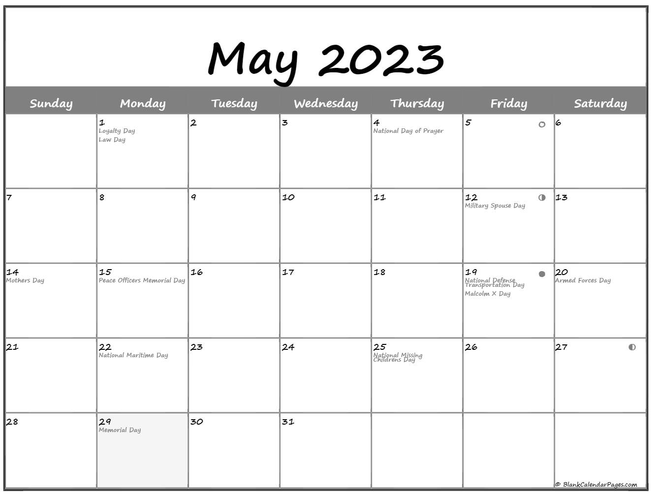 May 2023 Lunar Calendar | Moon Phase Calendar