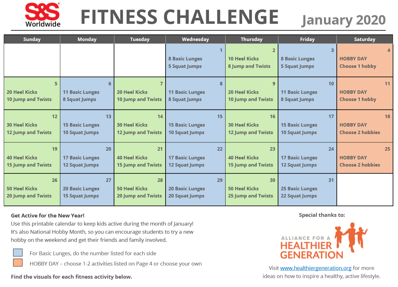 January Fitness Printable Challenge | Printable Calendar 2022-2023