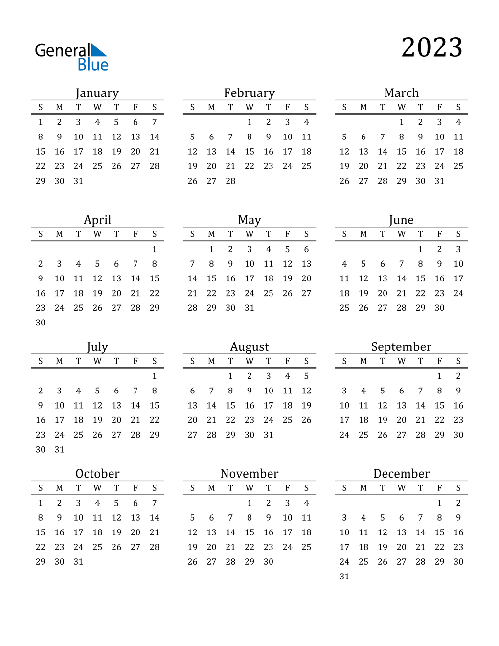 2023 Calendar (PDF, Word, Excel)