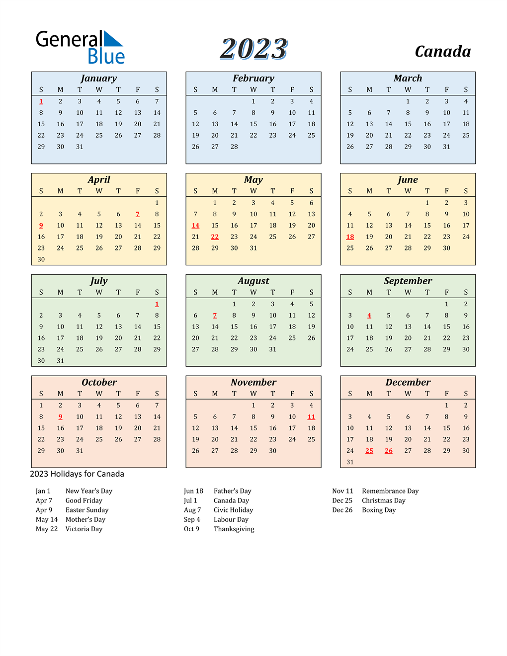 2023 Canada Calendar with Holidays