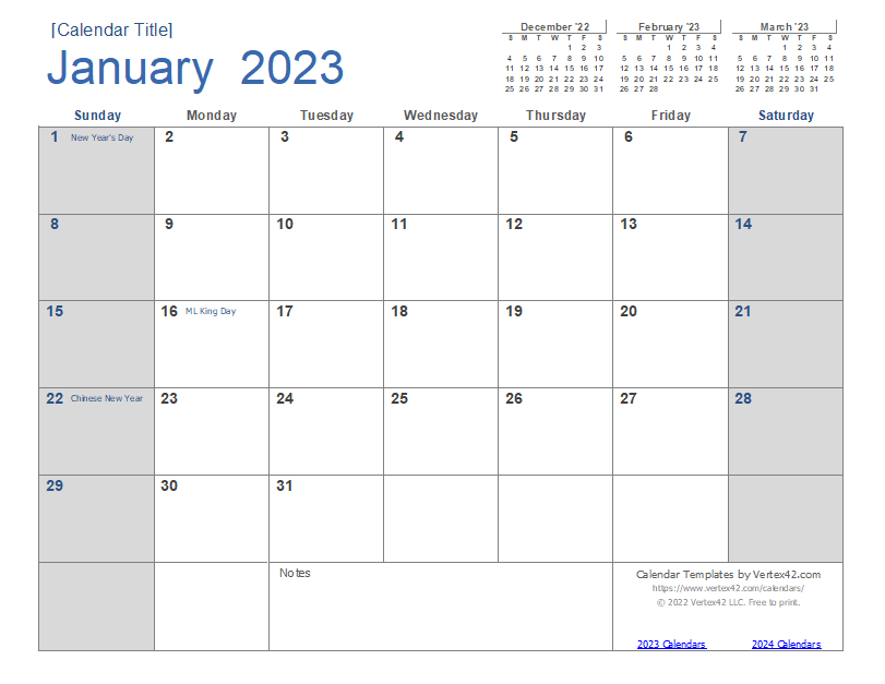 2023 Calendar Templates and Images