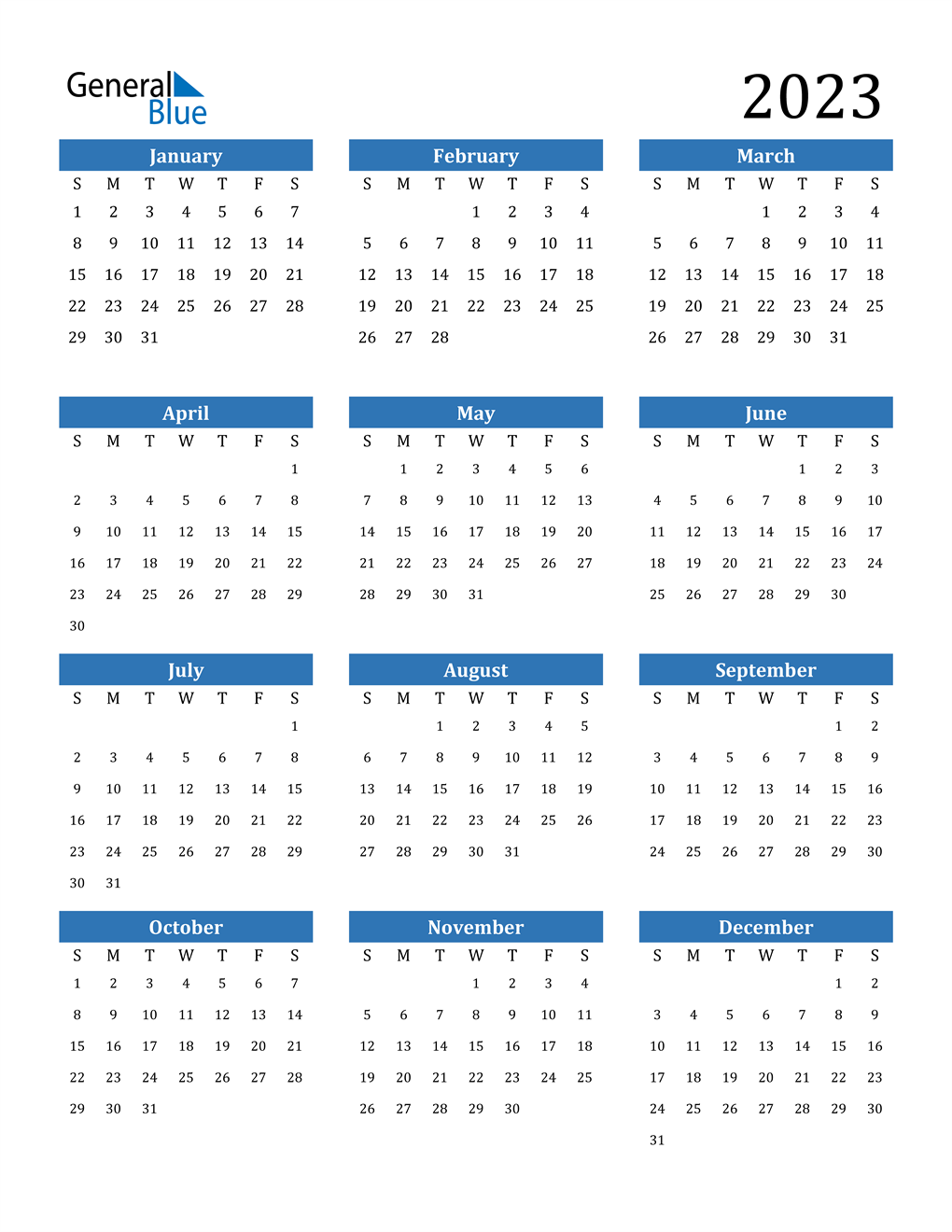 2023 Calendar (PDF, Word, Excel)