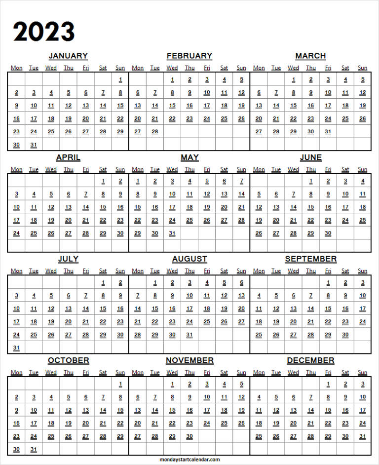 2023 Calendar Excel Format Starting Monday | Latest Calendar Template