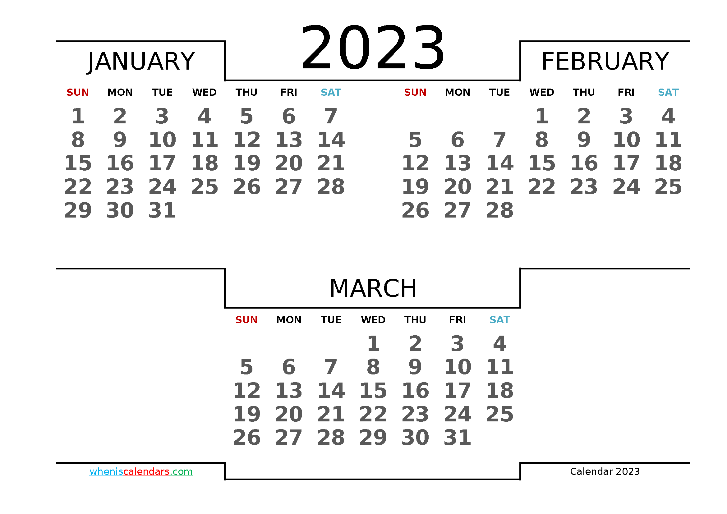 January February March 2023 Printable Calendar Free in 2021 | Calendar