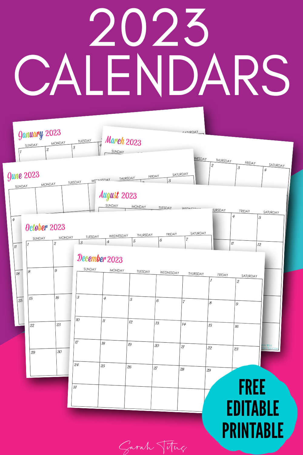 Custom Editable 2020 Free Printable Calendars - Sarah Titus | From
