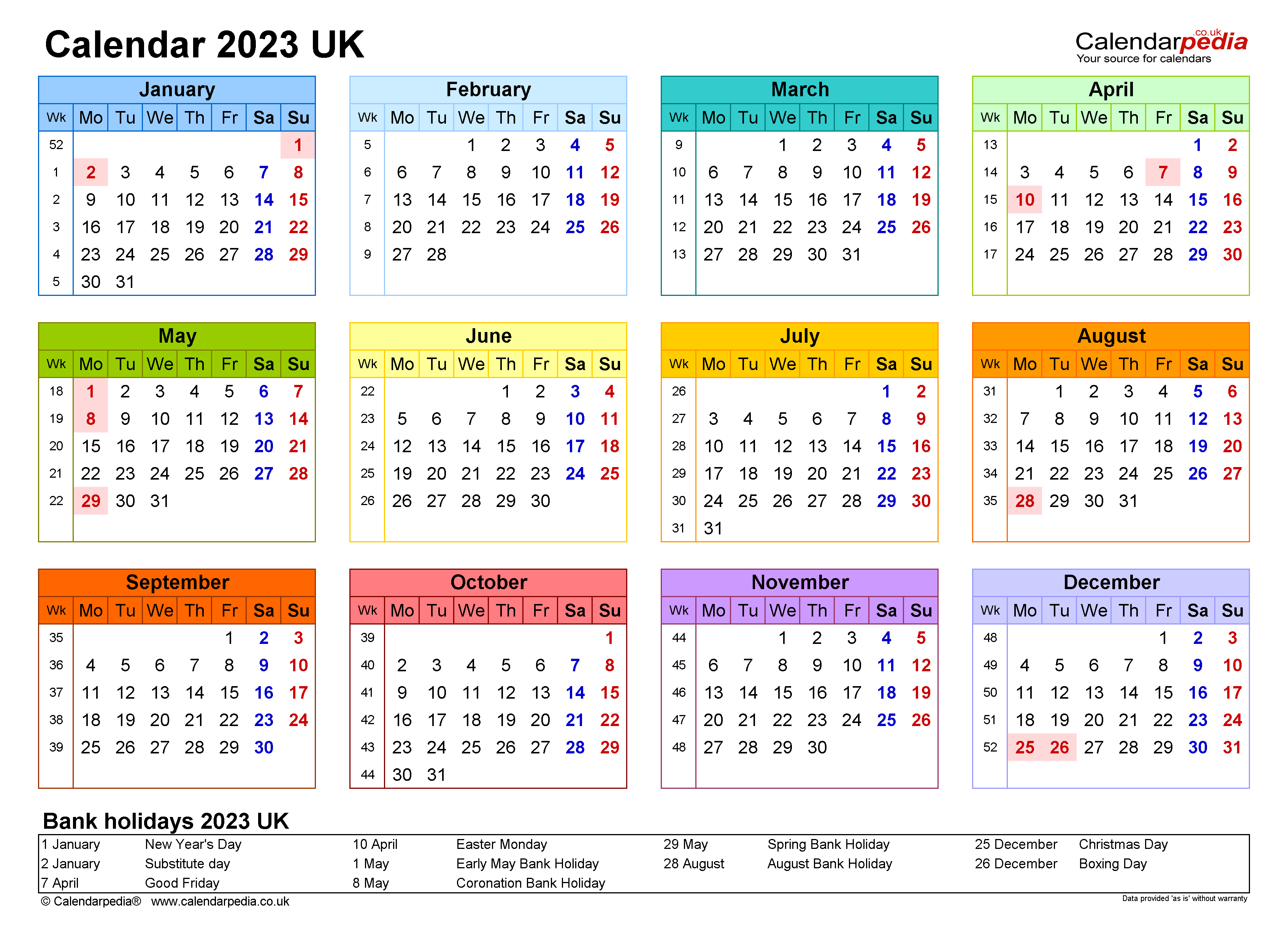 Calendar 2023 (UK) - free printable PDF templates