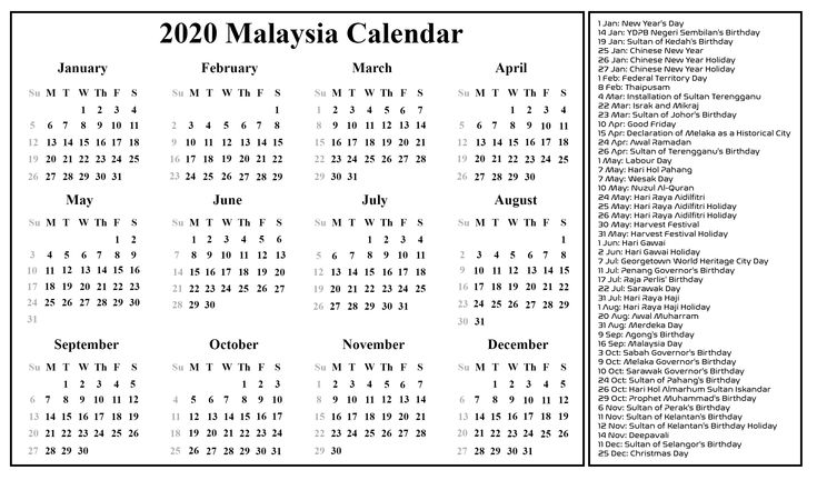 Incredible Malaysia School Holiday 2020 Excel in 2020 | Printable