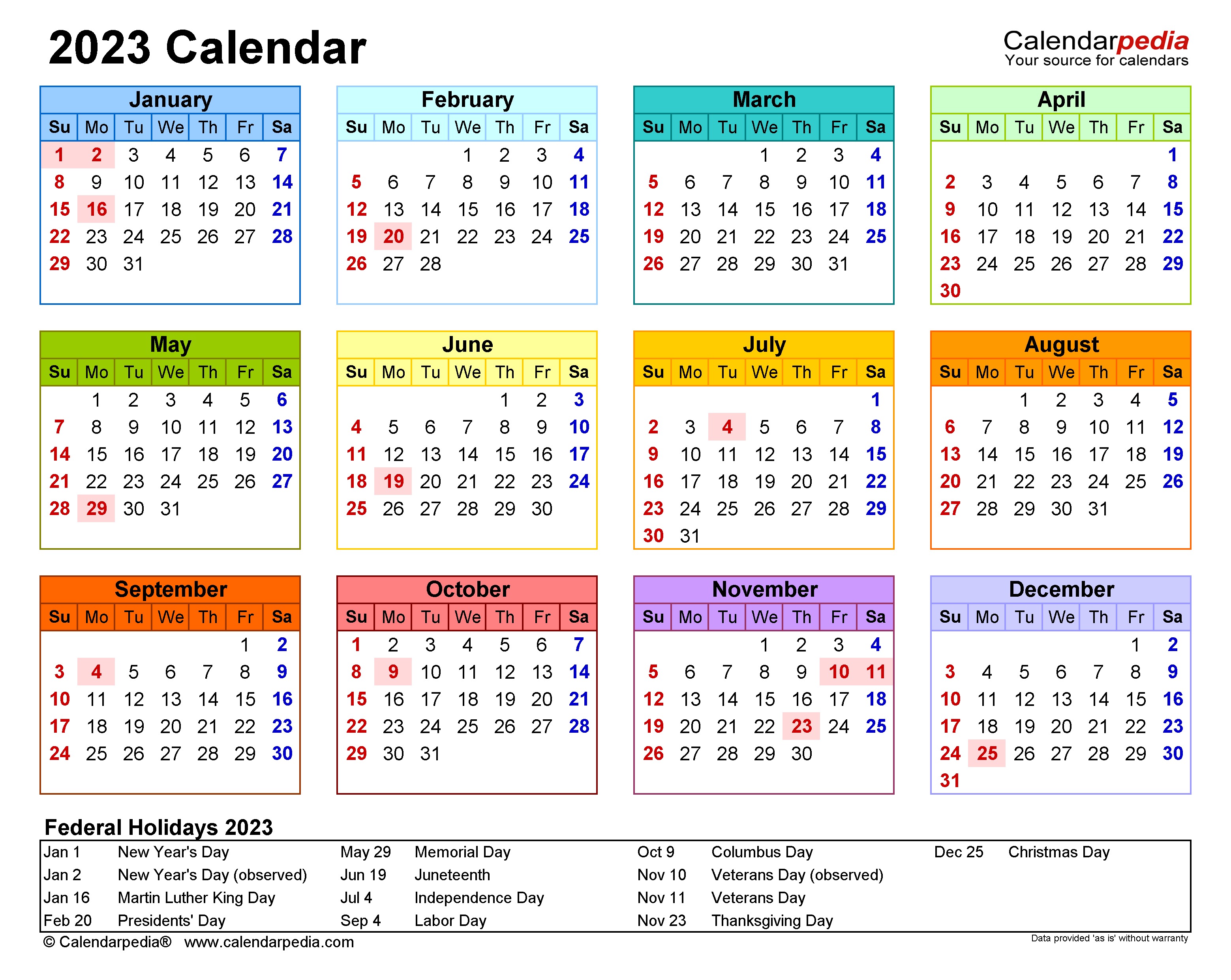 2023 Calendar - Free Printable Word Templates - Calendarpedia