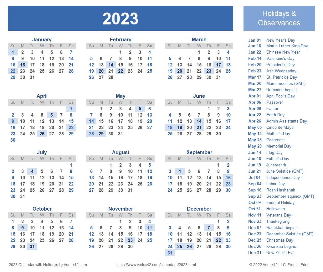 2023 Calendar Templates and Images