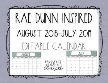 Rae Dunn Inspired Editable 2018-2019 Monthly Calendar | Calendar