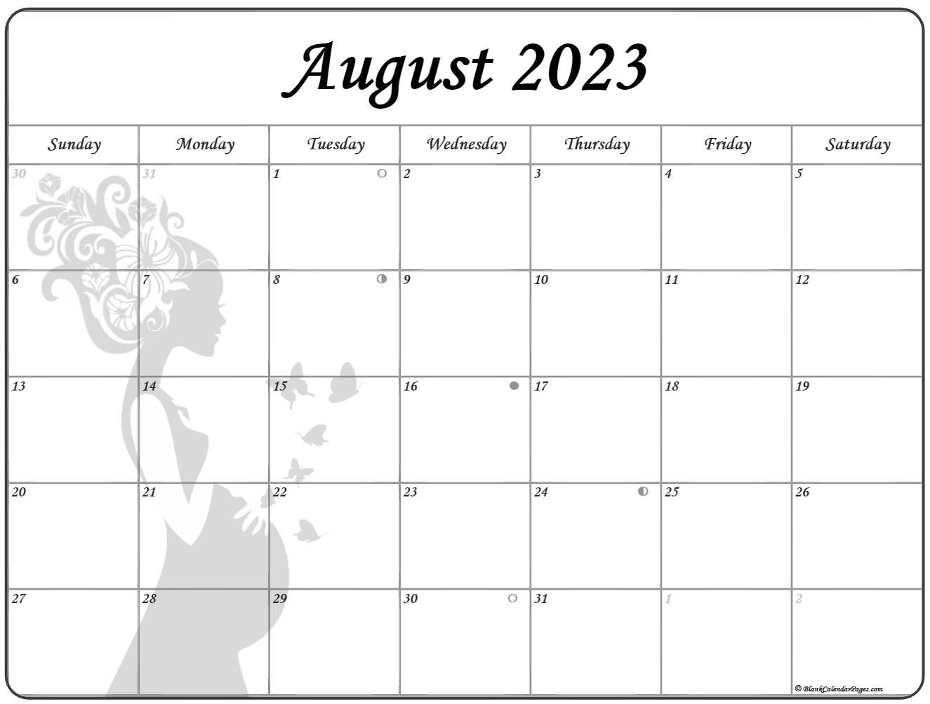 Collection of August 2023 photo calendars with image filters.