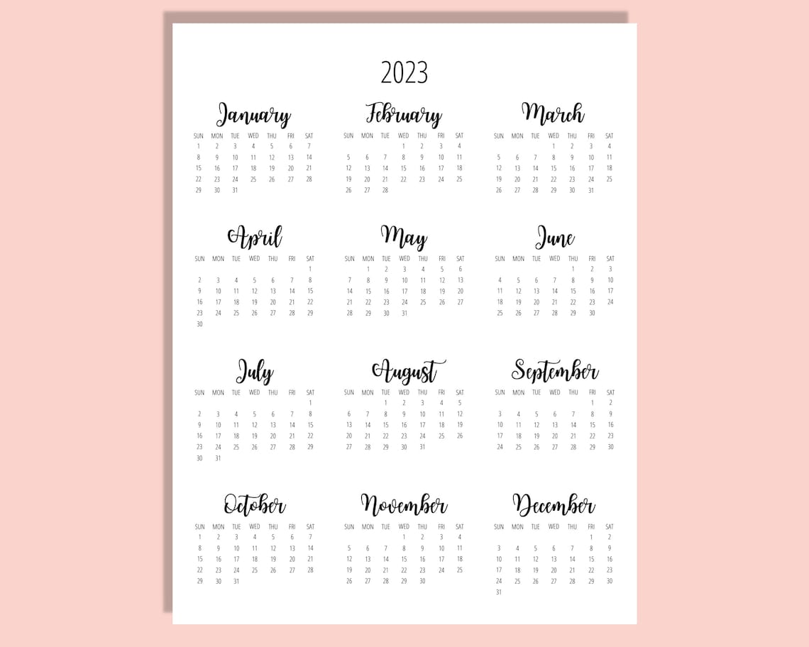 2023 Calendar Template 8.5 X 11 Inches Vertical Year at A - Etsy