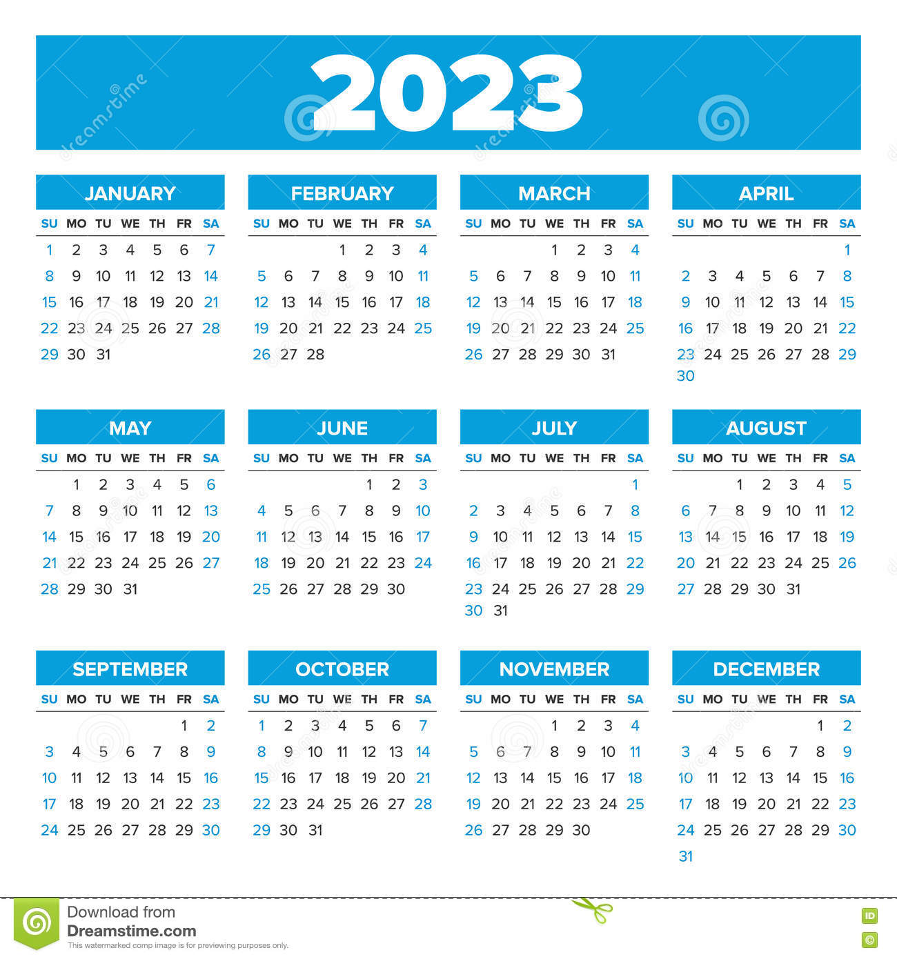 Simple 2023 year calendar stock vector. Illustration of template - 80462260