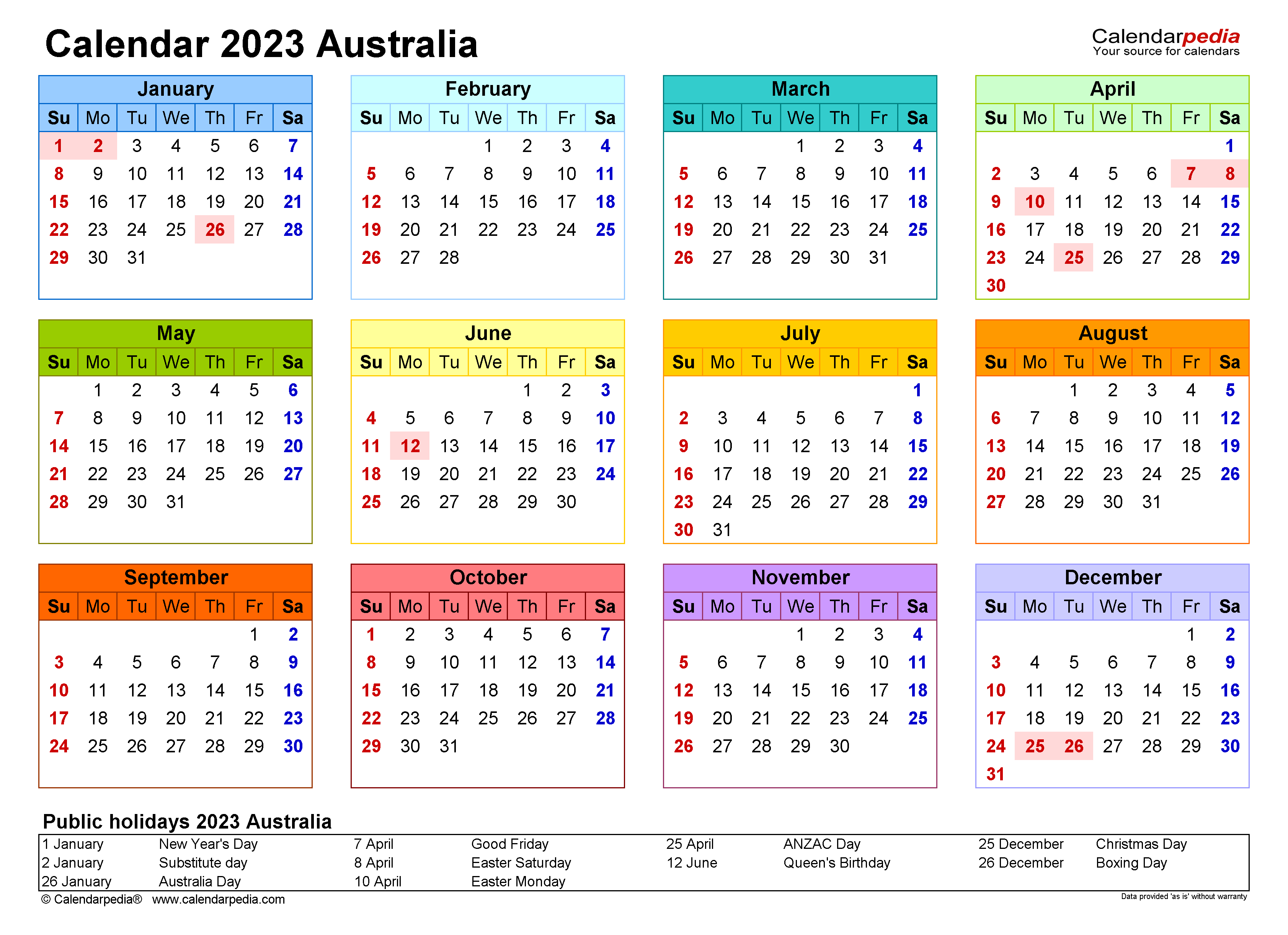 Australia Calendar 2023 - Free Printable PDF templates