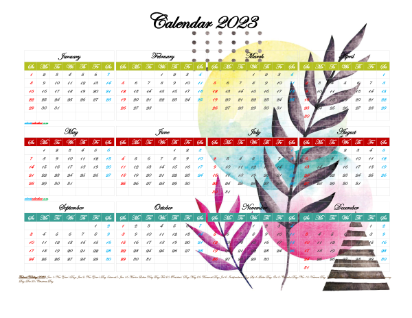 Printable Yearly 2023 Calendar With Holidays (Premium Template 27482)