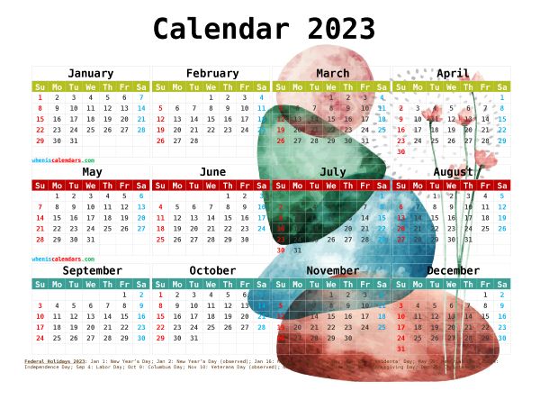 2023 Calendar with Holidays Free Printable (Premium Template 27472