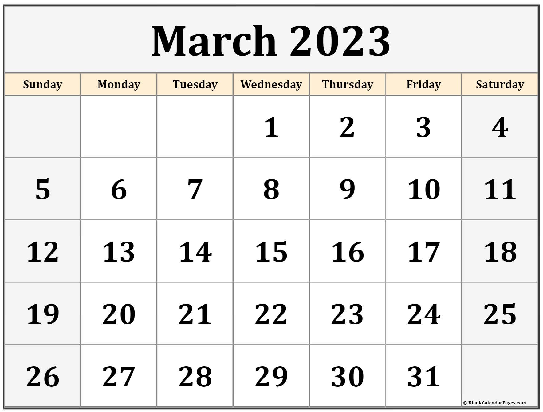 March 2023 calendar | free printable calendar