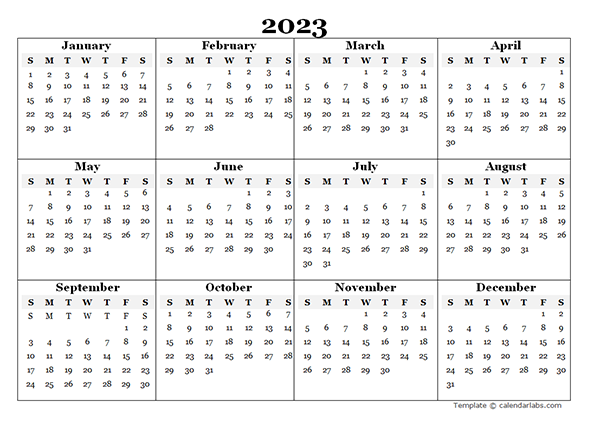 2023 Blank Yearly Calendar Template - Free Printable Templates