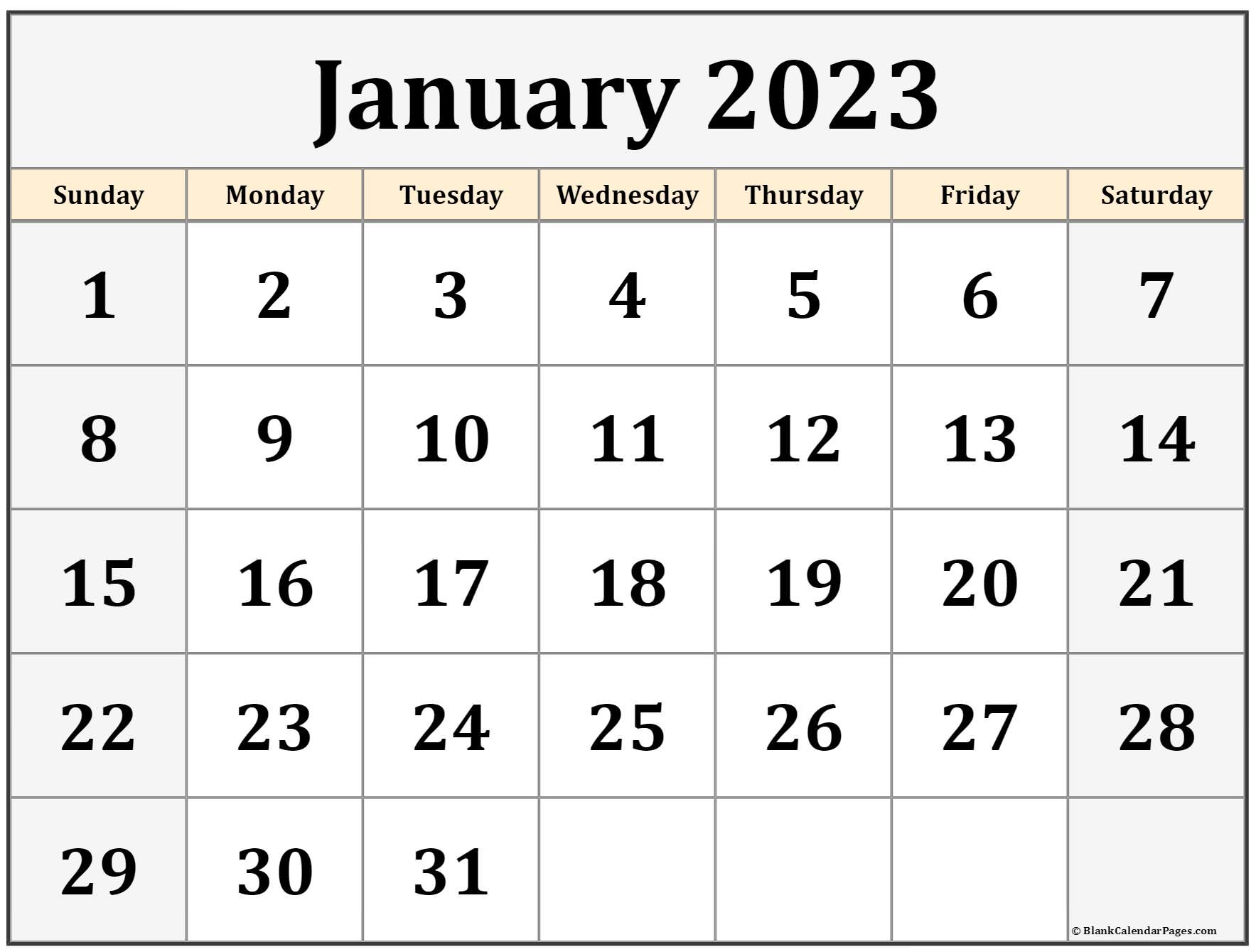 January 2023 calendar | free printable calendar